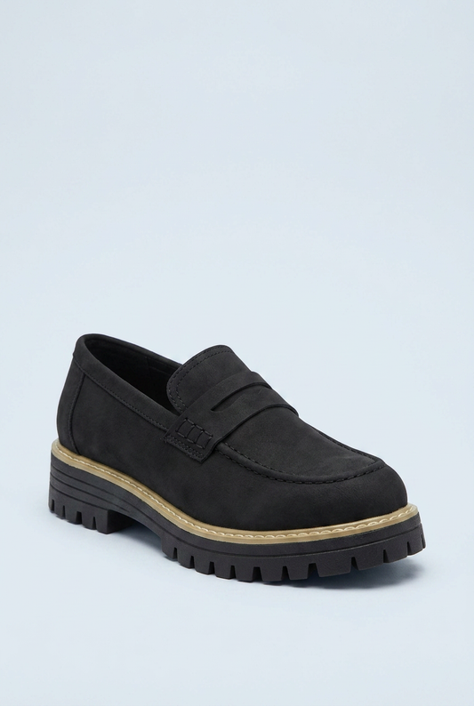 Black mocassini platform penny bordo oro front