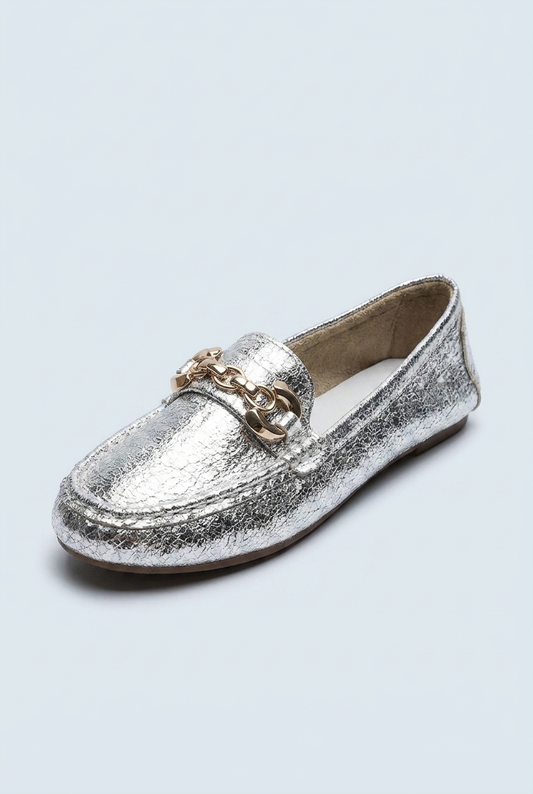 Silver mocassini argento catena oro front