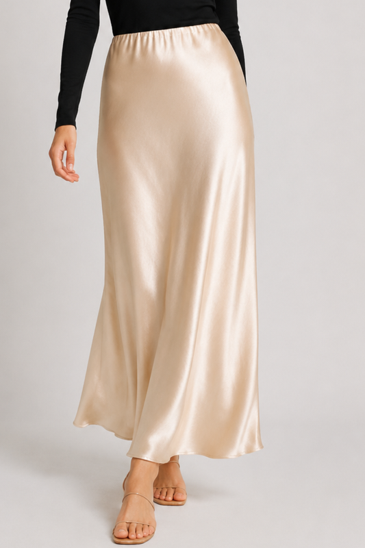 Gonna lunga donna in raso taglio sbieco effetto sottoveste elegante