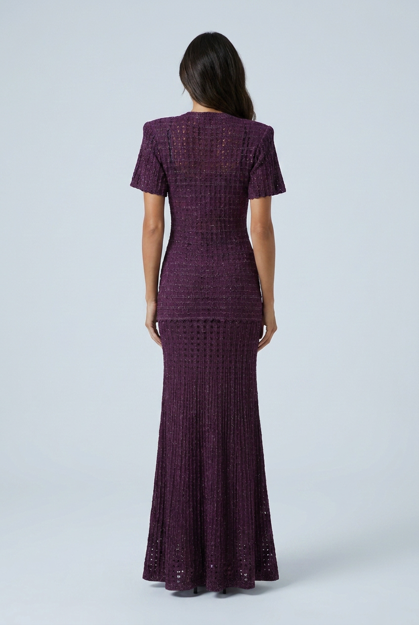 Purple abito lungo maglia traforata luccicante bottoni