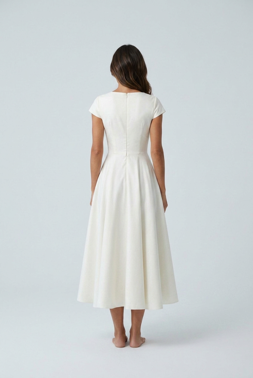 White abito midi raso linea a scollo portrait a risvolto
