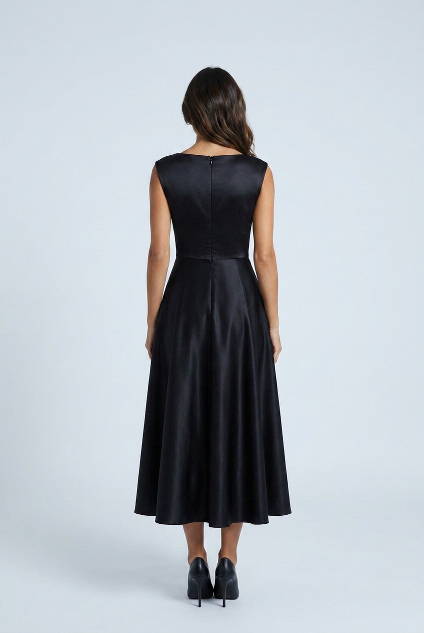 Black abito midi raso linea a scollo portrait a risvolto