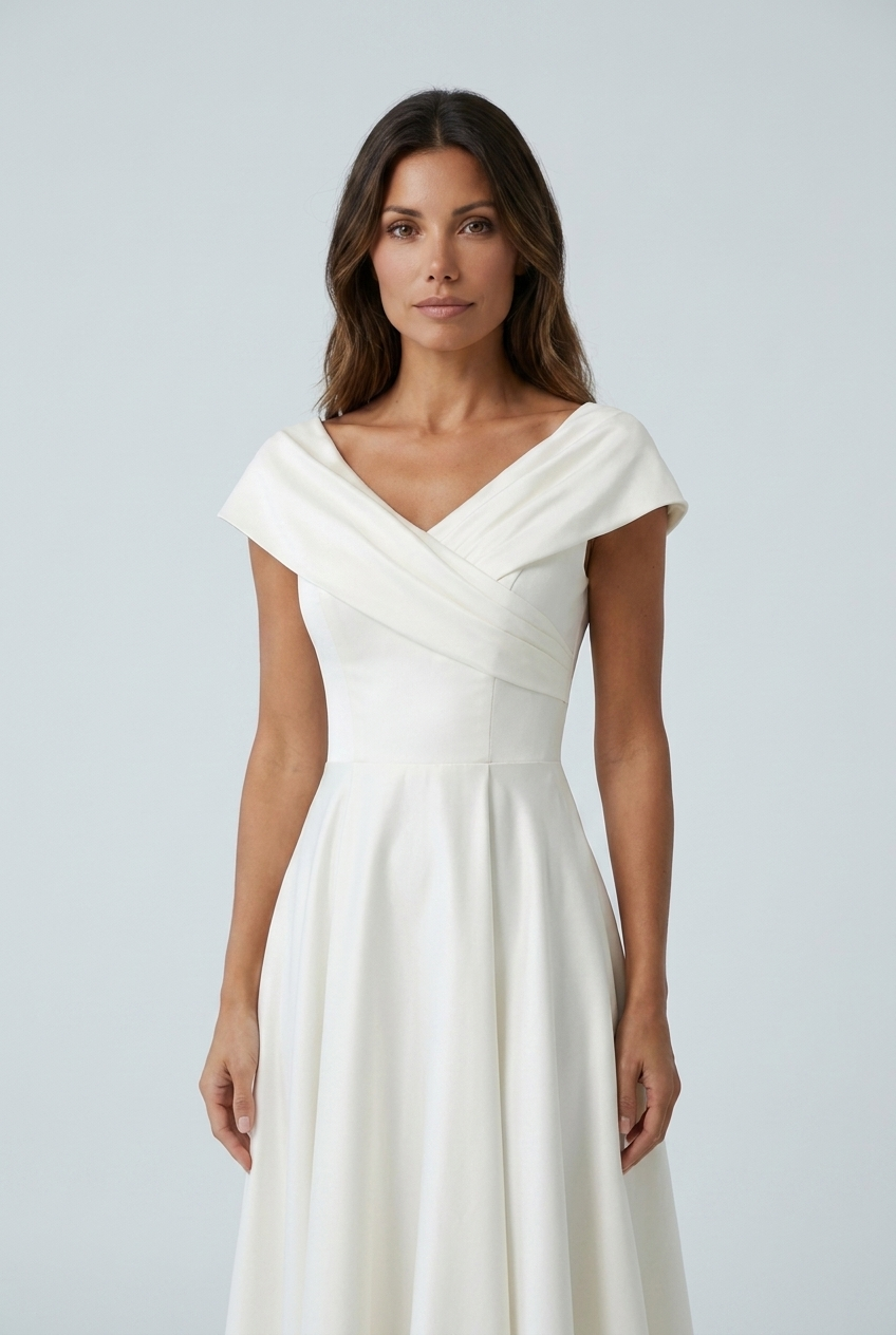 White abito midi raso linea a scollo portrait a risvolto