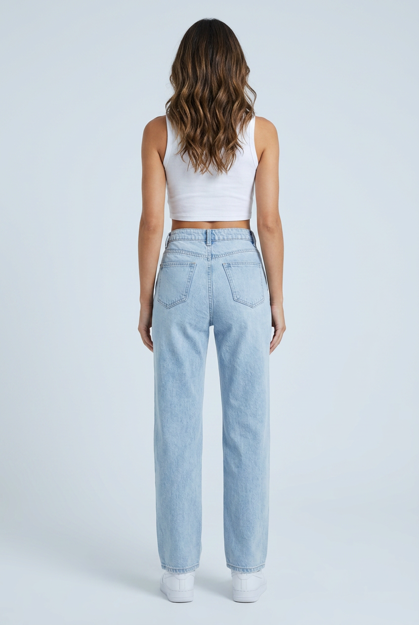 Light Wash jeans dritti vita alta slavato strappati ginocchio back