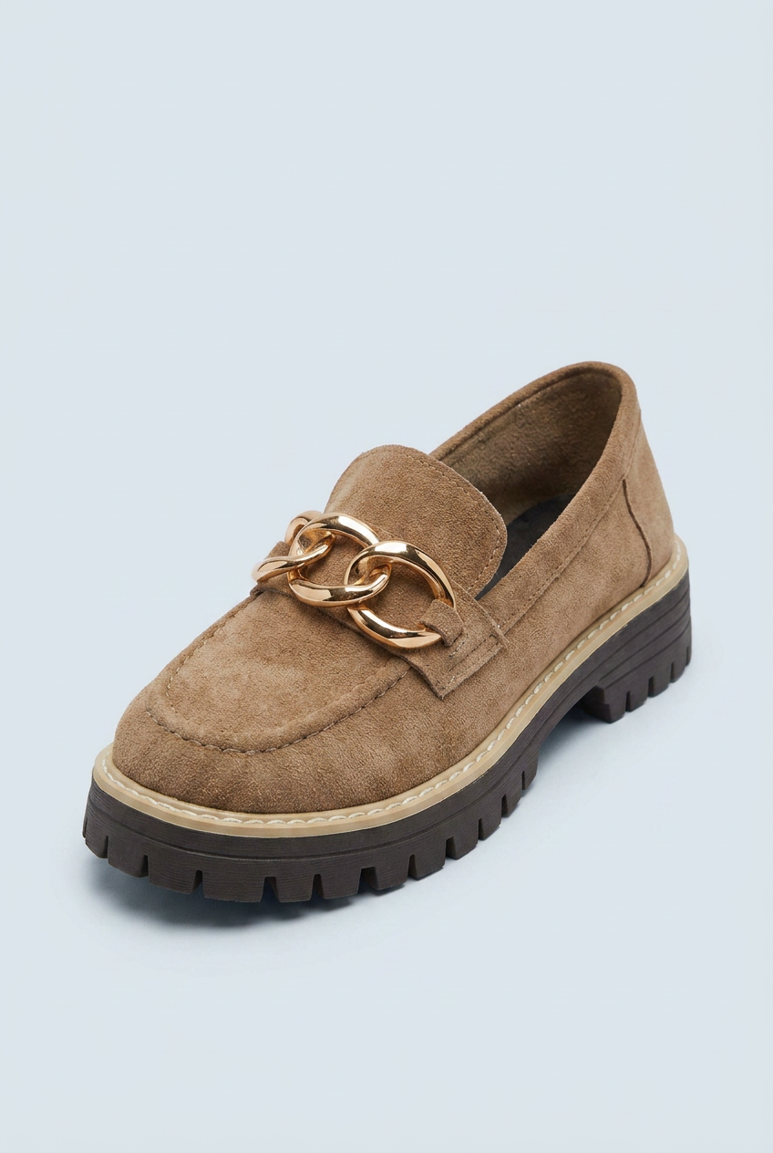 Camel mocassini platform camoscio catena oro front