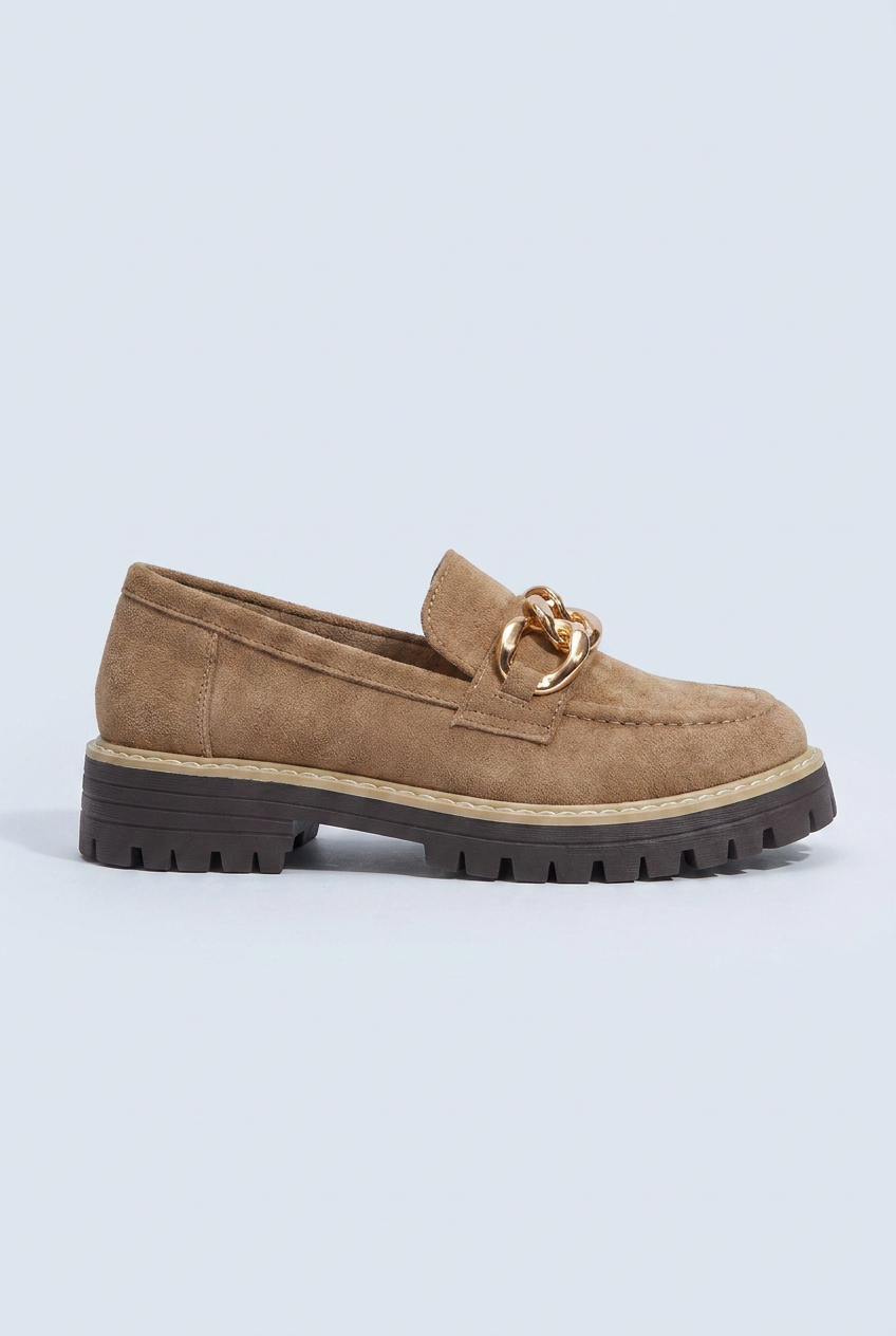 Camel mocassini platform camoscio catena oro side