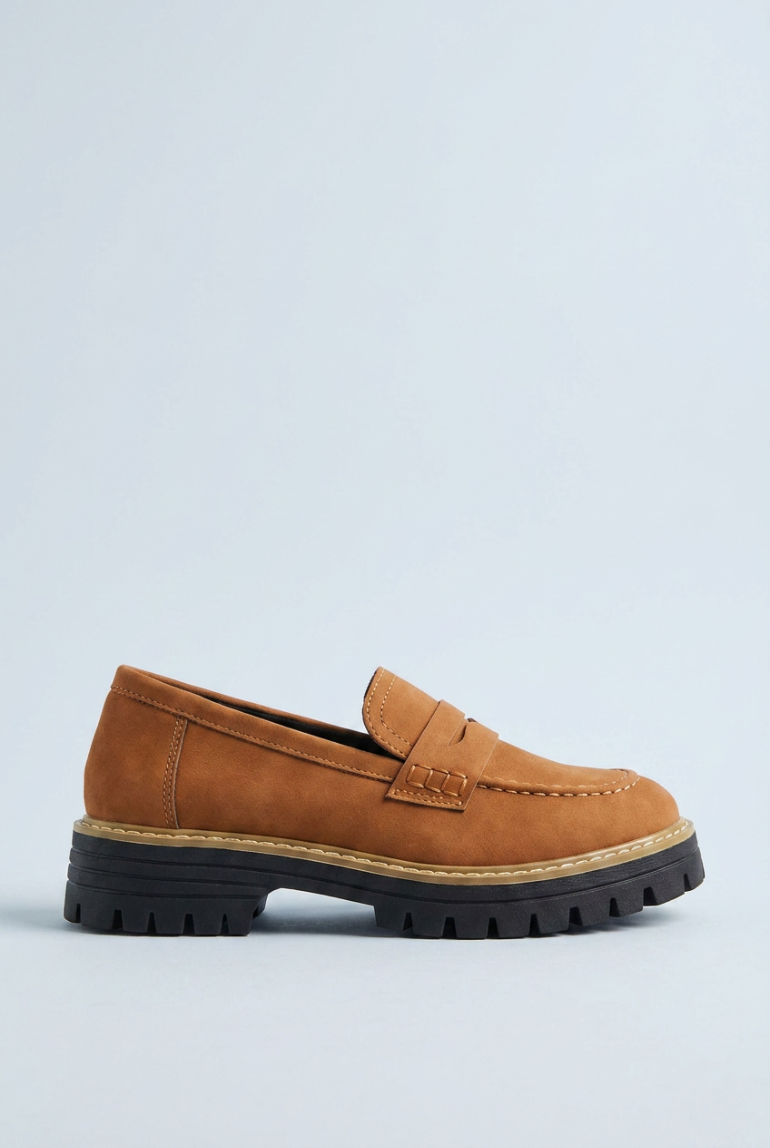 Brown mocassini platform penny bordo oro side