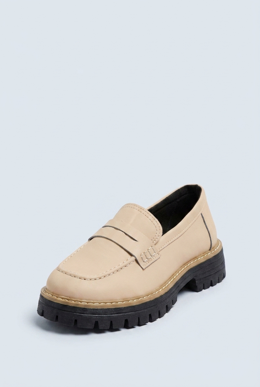 Beige mocassini platform penny bordo oro front