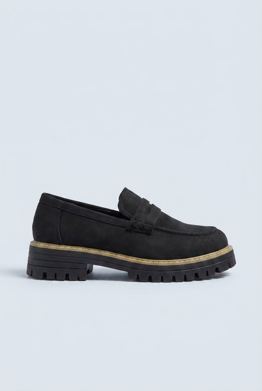 Black mocassini platform penny bordo oro side