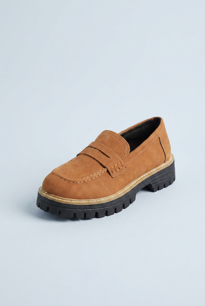Brown mocassini platform penny bordo oro front