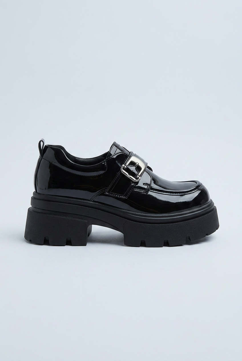 Black mocassini vernice platform con fibbia side