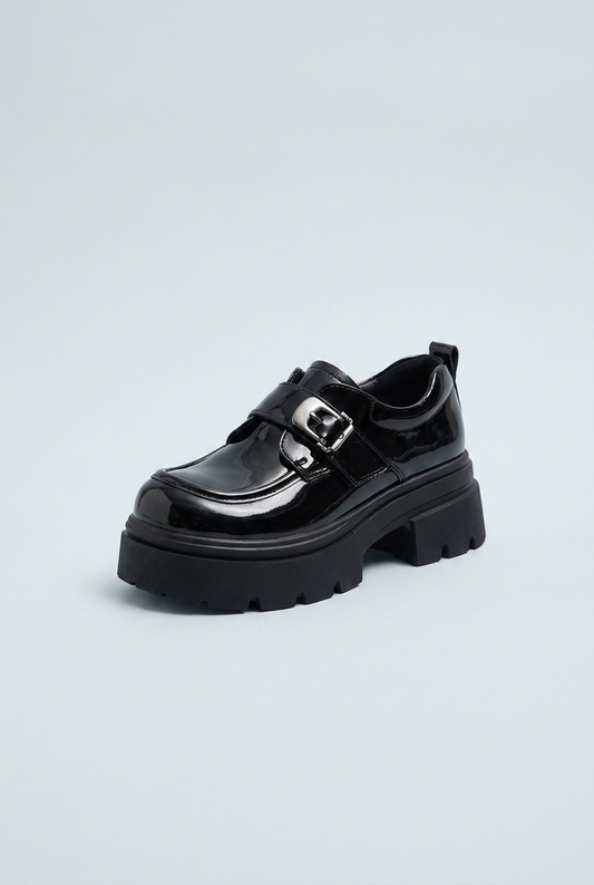 Black mocassini vernice platform con fibbia front