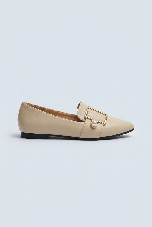 Beige mocassini bassi punta boucle side
