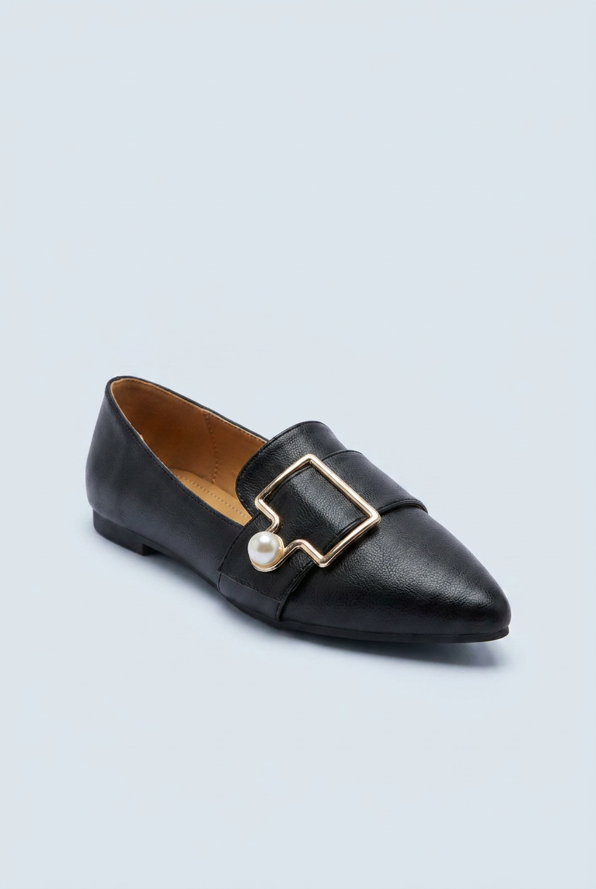 Black mocassini bassi punta boucle front