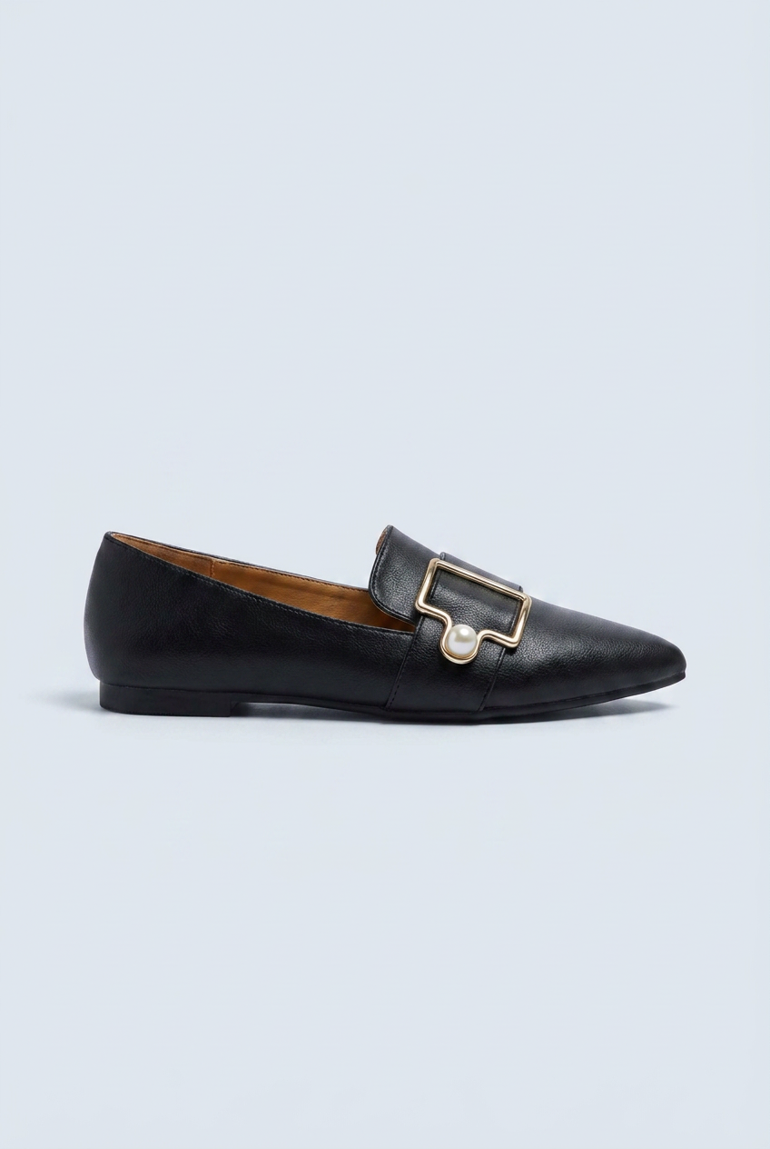 Black mocassini bassi punta boucle side