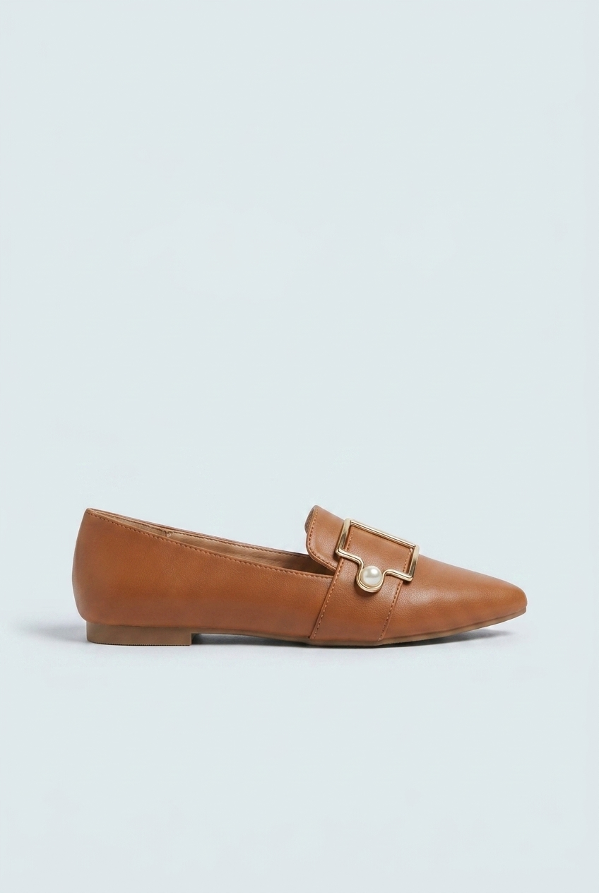 Brown mocassini bassi punta boucle side
