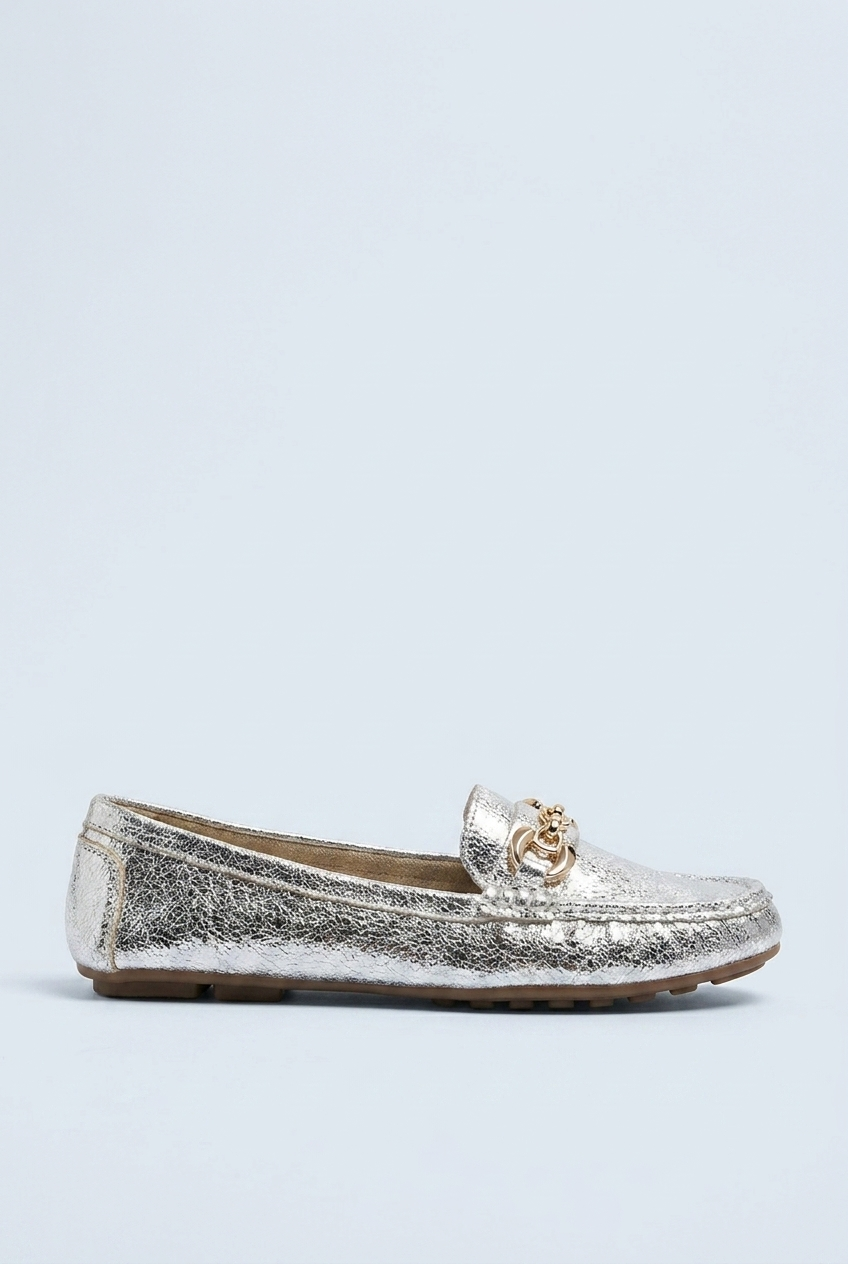 Silver mocassini argento catena oro side