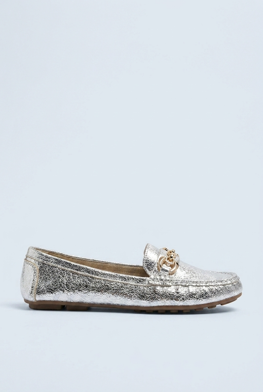 Silver mocassini argento catena oro side