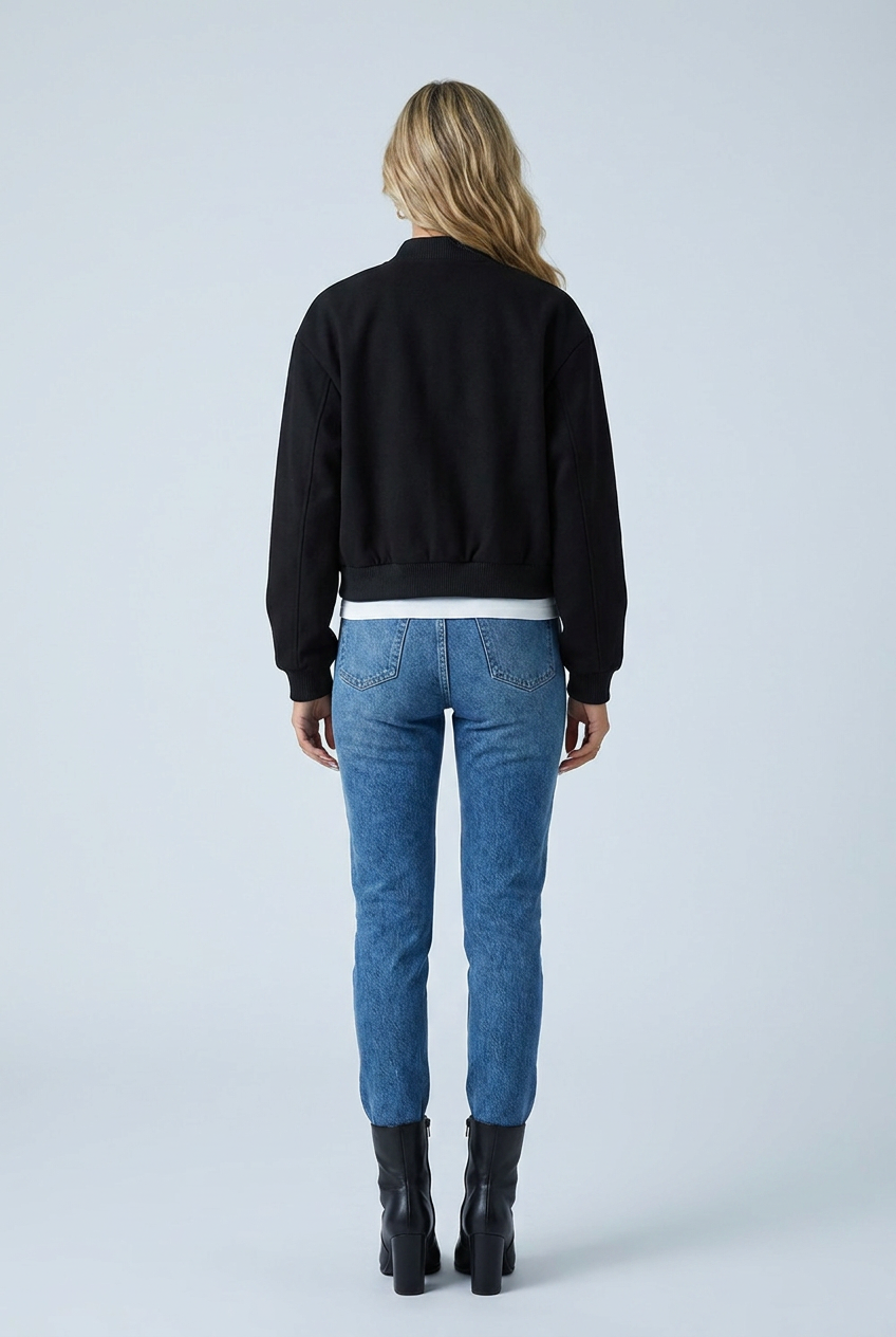 Black giacca bomber coste bottoni a pressione tasche con patta corta back