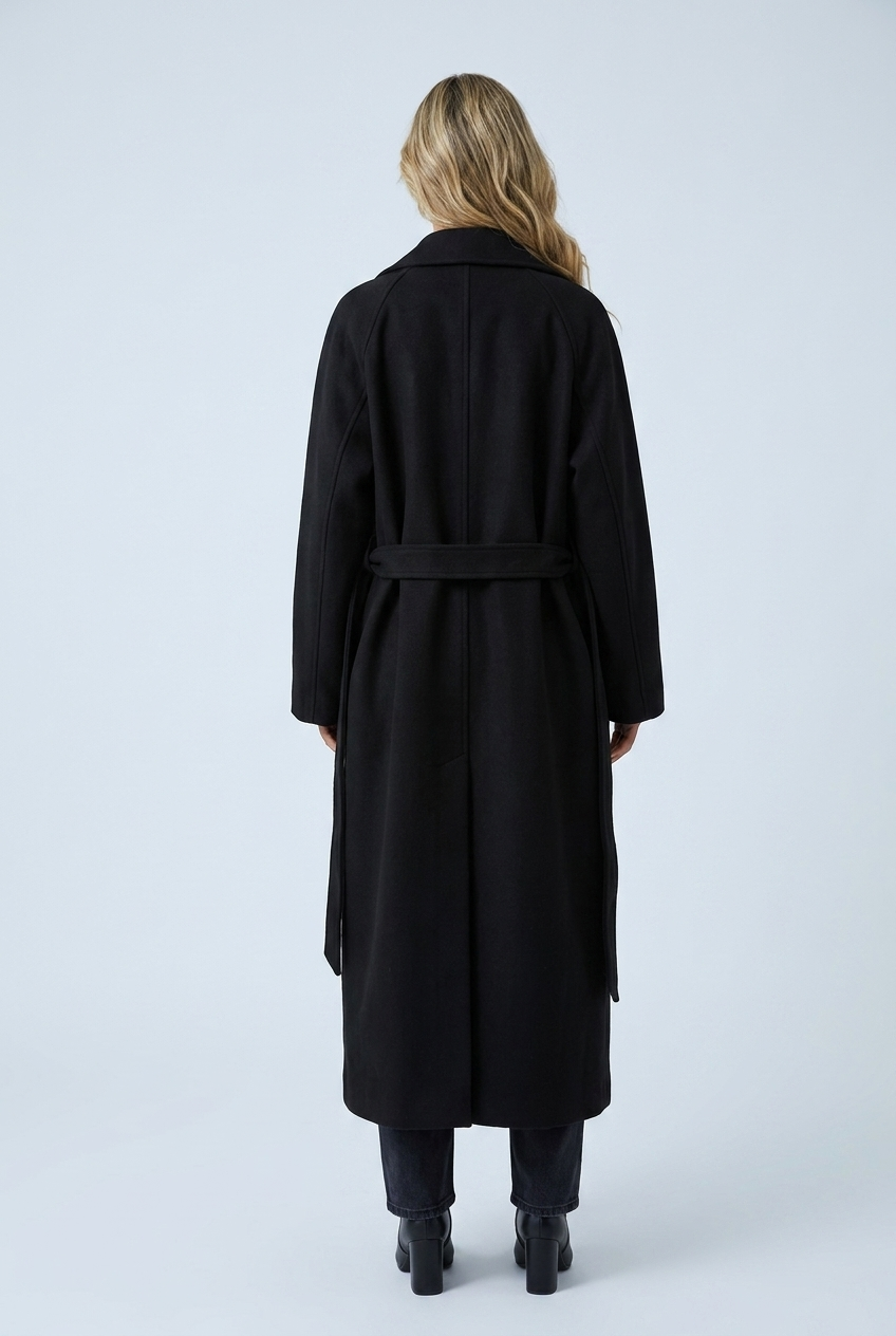 Black cappotto lungo misto lana cintura revers doppiopetto oversize back