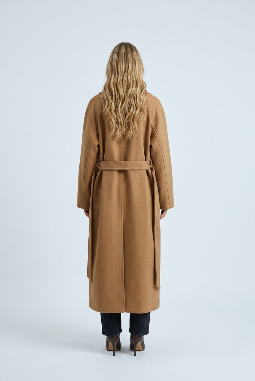 Camel cappotto lungo misto lana cintura revers doppiopetto oversize back