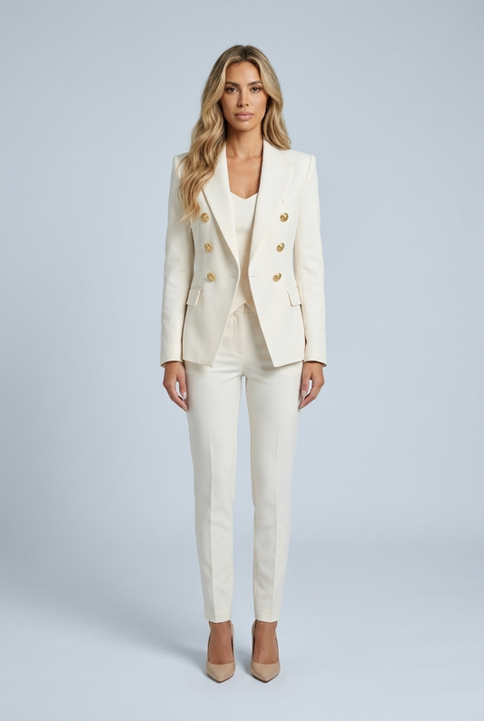 Cream blazer doppiopetto bottoni dorati revers sartoriale front