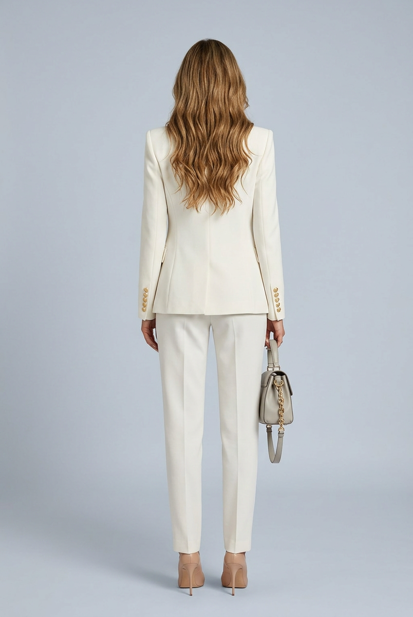 Cream blazer doppiopetto bottoni dorati revers sartoriale back